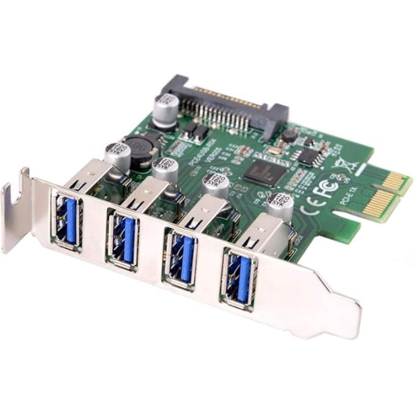 Cablecc zema profila 4 porti PCI-E uz USB 3.0 HUB PCI Express paplašināšanas kartes adapteris 5Gbps pamatplatēm