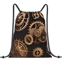 RAIZHE Steampunk Mechanische Zahnräder Kordelzug Casual Sport Rucksack Polyester Wasserdicht Stark Leicht Eingebauter Reißverschluss Extra Sicherheit Ideal Für Gym Yoga Tanz Reisen, Schwarz , One size