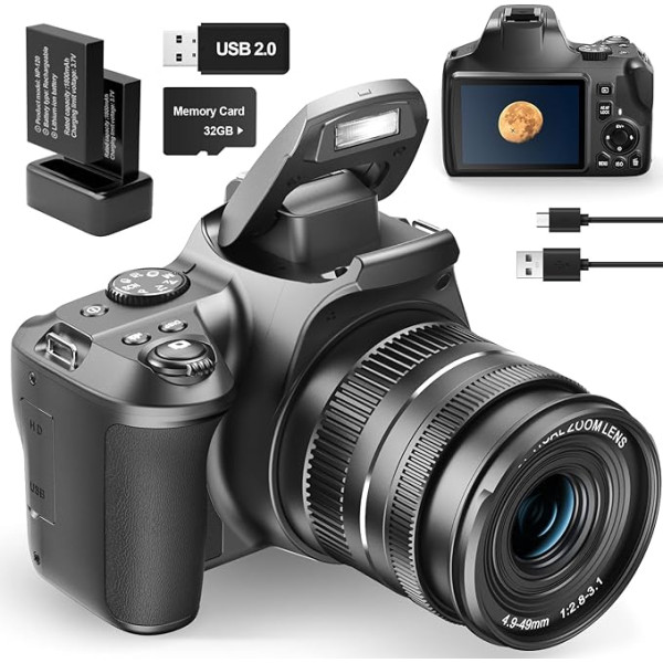 NBD 4K kamera ar 40x tālummaiņu, 64MP DSLR kamera iesācējiem fotografēšanā, kamera ar automātisko fokusu HD 1080P videoreportāžai ar EIS, SD karte 32GB (W2)(W2)(W2)(W2) (W2) (W2)