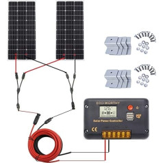 Eco-Worthy 100 W / 120 W / 150 W / 200 W / 240 W, 12 V saules paneļu komplekts ar 20 A saules enerģijas lādēšanas kontrolieri un 5 m saules kabeļa un Z stiprinājumiem RV laivu motormājām