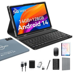 ZONKO 2024 Jaunākais Android 14 planšetdators 10 collu ar SIM karšu slotu, 14 GB RAM + 128 GB ROM (1 TB TF), Octa-Core, |8+13 MP | GPS | 8000 mAh | Planšetdators ar tastatūru, peli un pildspalvu, Bluetooth 5.0, C tipa (pelēks)