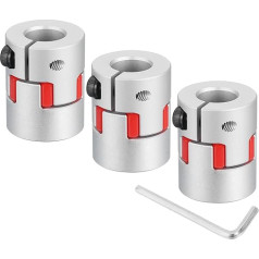 3 Stück D20 L25 10 mm bis 10 mm flexible Pflaumen-Wellenkupplung, Aluminium-Motorverbinder, flexible Spinnenkupplung für 3D-Drucker, CNC-Maschine und Servo-Schrittmotor (Silberfarben/Rot)