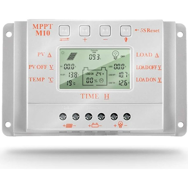 SolaMr 10A saules bateriju uzlādes kontrolieris 12V/24V ar automātisku sprieguma noteikšanu, saules paneļu inteliģentais kontrolieris ar LCD displeju - M10