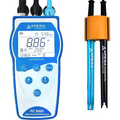 Apera Instruments PC8500 portatīvais multiparametru mērītājs (pH diapazons: -2,00 līdz 16,00; vadītspēja: 0 līdz 200 mS/cm; TDS: 0,1 mg/L līdz 100 g/L; sāļums 0 līdz 100 ppt)