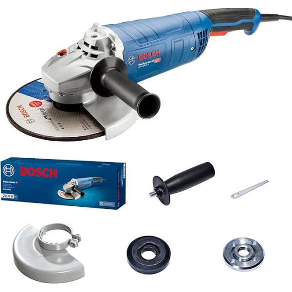 Bosch Professional Winkelschleifer GWS 2400 J (Ø 230 mm, jauda 2.400 W, inkl. Zweilochschlüssel, Schutzhaube, Aufnahmeflansch, Spannmutter, Zusatzhandgriff)