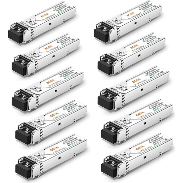 6COMGIGA 1.25G SFP tranzistors, 1000Base-SX Gigabit SFP modulis, 850 nm LC Multi-Mode modulis, saderīgs ar Cisco GLC-SX-MMD, Ubiquiti, Netgear, D-Link, Supermicro, Mikrotik, līdz 550M [10-Pack]