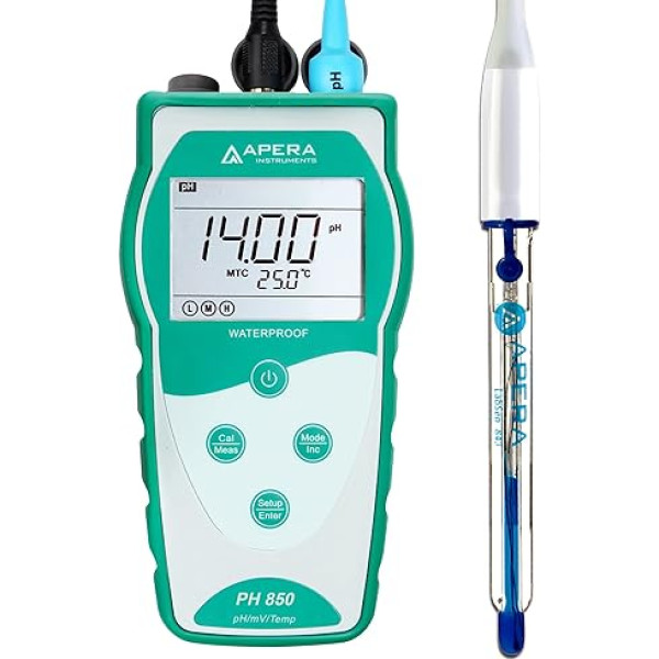 Apera Instruments PH850-SA Pārnēsājamais pH mērītājs spēcīgu bāzisko/ sārmainu šķīdumu mērīšanai (pH diapazons: no 0 līdz 14,00)