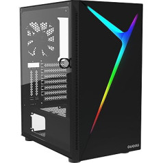 GAMDIAS ARGUS E4 Elite Gaming PC Case, vidējā torņa ATX korpuss, kreisā rūdītā stikla paneļi ar šūpoļu durvju dizainu, 1 iebūvēts 120 mm ARGB aizmugurējais ventilators, RGB straumēšanas apgaismojums, ATX atbalsts