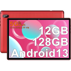 FACETEL planšetdators 10 collu Android 13 planšetdators ar 5G WLAN Octa-Core 2.0 GHz | 12GB RAM + 128GB ROM (TF 1TB) | FHD | Dubultā kamera | 6000mAh | Bluetooth 5.0, planšetdators ar korpusu, sarkans