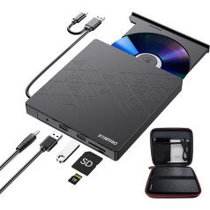 ORIGBELIE Ārējais CD diskdzinis datoram, portatīvajam datoram USB 3.0 Type-C CD/DVD+/-RW ārējais DVD ierakstītājs Ārējais DVD diskdzinis portatīvajam datoram, galddatoram ar Windows 11/10/8/7/XP/Vista Linux Mac ar kastīti