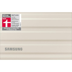 Samsung MU-PE2T0K/EU Portable SSD T7 Shield, 2TB, USB 3.2 Gen.2, 1050 MB/s nolasīšanai, 1000 MB/s ierakstīšanai, izturīgs ārējais cietais disks Mac, PC un viedtālrunim, bēšs