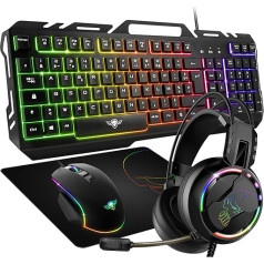 SPIRIT OF GAMER Pro-MKH5 Gaming 4-in-1 Set - Gaming Keyboard RGB AZERTY Anti-Ghosting/Gaming Mouse 7 Buttons RGB 6400 DPI/RGB/Anti-Slip Pad/PC PS4 PS5 Xbox One Mac