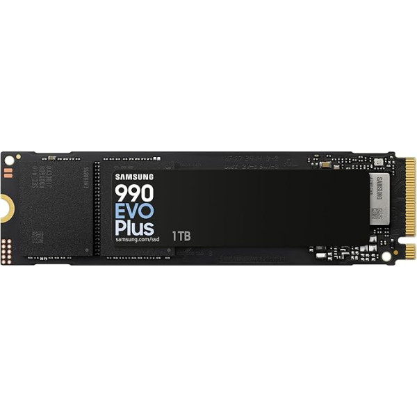 Samsung 990 EVO Plus NVMe M.2 SSD 1TB, PCIe 4.0 x4 / PCIe 5.0 x2, NVMe 2.0 (2280), 7150MB/s nolasīšana, 6300MB/s ierakstīšana, iekšējais SSD spēļu un grafikas rediģēšanas vajadzībām, MZ-V9S1T0BW