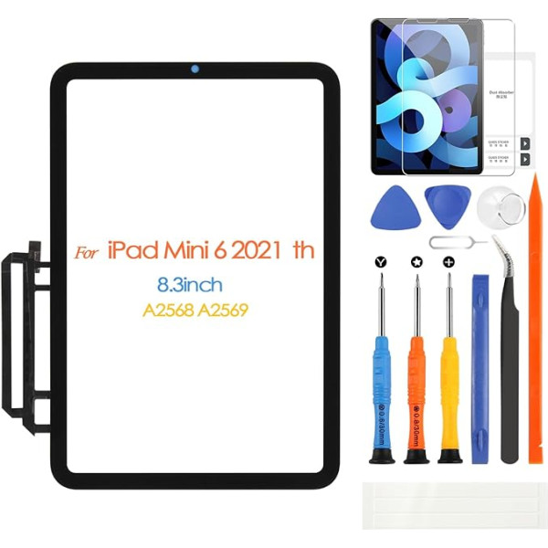 Skārienjūtīgais ekrāns iPad Mini 6. paaudzes 2021, iPad Mini 6. paaudzes 8.3 collu digitālizatora modelim A2568 A2569 Ekrāna skārienjūtīgā ekrāna stikla paneļa nomaiņa ar remonta komplektu (bez LCD displeja)