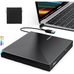 PeroBuno USB 3.0 C tipa ārējais CD DVD diskdzinis Ultra plāns ārējais DVD ierakstītājs Plug & Play CD/DVD/+RW CD ierakstītājs galddatoram iMac MacBook Pro/Air Windows 11/10/8/7/XP Linux Mac OS