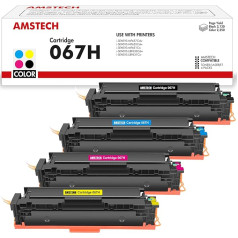 Amstech 067H toneru komplekts, kas saderīgs ar Canon 067H 067 i-SENSYS MF657Cdw MF655Cdw MF651Cw LBP631Cw LBP633Cdw LBP632Cdw MF653Cdw MF654Cdw MF656Cdw (melns, zils, dzeltens, dzeltens, purpursarkans, 4 gabali )