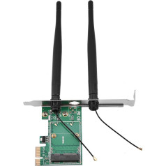 Mini PCI-E uz PCI-E adaptera karte, ASHATA Mini PCI-E uz galddatora PCI-E bezvadu tīkla karte, pusaugsta PCI-E karte, PCI-E, 1x WLAN karte ar 2 ārējām 3,5 dB antenām portatīvajam datoram ar galddatoru