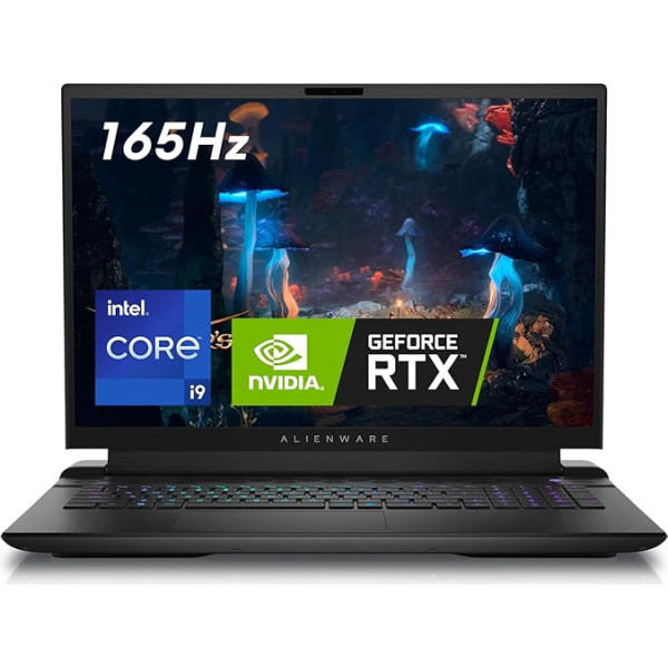 Alienware m18 R2 spēļu klēpjdators, 18 collu QHD+ 165 Hz displejs, 14. paaudzes Intel Core i9 14900HX, NVIDIA GeForce RTX 4080 grafiskā karte, 32 GB RAM, 1 TB SSD, Windows 11 Home, vācu aizmugures apgaismota tastatūra, melns