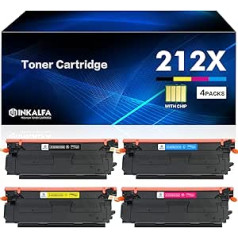 inkalfa [ar mikroshēmu] saderīgs ar HP 212X 212A W2120X W2121X W2122X W2123X Color Laserjet Enterprise M554dn M555dn M555x Flow MFP M578c M578z M578f M578dn (melns, zils, dzeltens, dzeltens, magenta, 4 gab.)