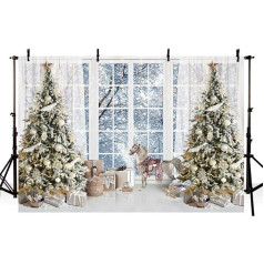 AIBIIN Photo Backdrop Christmas Photography French Window Christmas Tree Gifts Winter Party Photo Backdrop Home Wallpaper Decoration Banner Studio Booth Prop Accessories