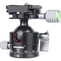 INNOREL D36 Zema profila lodveida galva 36 mm Profesionāla CNC metāla 360° panorāmas kameras statīva galva DSLR kamerām, videokamerām ar 1/4 collu Arca Swiss ātrās noņemšanas plāksni 16 kg slodze