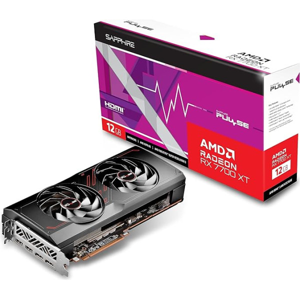 Sapphire 11335-04-20G Pulse AMD Radeon RX 7700 XT spēļu grafiskā karte ar 12 GB GDDR6, AMD RDNA 3