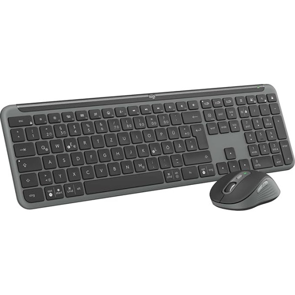 Logitech MK950 Signature Slim bezvadu tastatūras un peles komplekts, plāns dizains, klusa rakstīšana, trīs ierīču pārslēgšana, Bluetooth, vairākas operētājsistēmas, Windows, Mac, DEU QWERTZ izkārtojums, grafīts