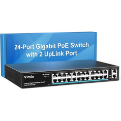 VIMIN 24-port Gigabit PoE komutators ar 2 Uplink Gigabit pieslēgvietām, 26 portu nepārvaldāms Ethernet PoE komutators ar 320 W jaudu, atbalsta IEEE802.3af/at, VLAN, uzstādāms pie sienas vai statīvā, Plug & Play