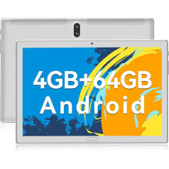 FEONAL 2024 Jaunākais planšetdators 10 collu Android 4G LTE + WiFi, planšetdators ar 2 SIM 1 SD, 64GB ROM SD Max 512GB Octa-Core 1080P FHD 13MP 6000mAh Bluetooth WLAN/GPS/OTG/Type C - sudraba krāsā