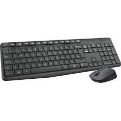 Logitech MK235 bezvadu tastatūras un peles komplekts, 2,4 GHz savienojums, izmantojot Unifying Nano USB uztvērēju, 10 m darbības rādiuss, 15 FN taustiņi, 3 gadu akumulatora darbības laiks, PC / klēpjdators, Portugāļu izkārtojums