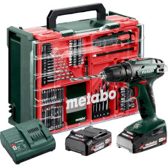 Metabo werke GmbH BS 18 602207710 Akumulatora urbjmašīnu komplekts (18 V 2 x 2 Ah LiPOWER, lādētājs SC 30, plastmasas koferis ar 74 gabaliņu mobilo darbnīcu, bezatslēgas urbjmašīnas turētājs, jostas āķis)