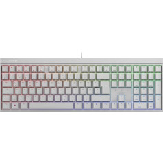 CHERRY MX 2.0S, vadu spēļu tastatūra ar RGB apgaismojumu, vācu izkārtojums (QWERTZ), izstrādāta Vācijā, oriģināli MX Blue slēdži, balta krāsā