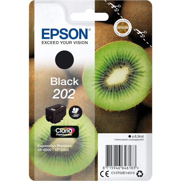 Epson Kiwi Singlepack Black 202 Claria Premium Tintes tintes patroni drukas printeriem (Original, Tinte auf Pigmentbasis, Schwarz, 1 Stück(e), Tintenstrahldrucker)