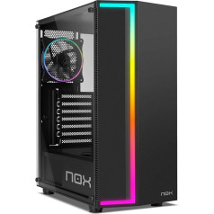 NOX XTREME PRODUCTS Infinity Gamma Mid-Tower ATX/M-ATX/ITX ARGB Dynamic Rainbow rūdīta stikla sānu panelis, 120 mm ARGB ventilators, USB 3.0, melns, melns