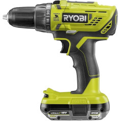 RYOBI 18V ONE+ akumulatora urbis ar āmuru R18PD32-1C20G (2 ātrumu pārnesumkārba, griezes moments 50 Nm, 24 griezes momenta līmeņi, bezatslēgas urbjmašīna 13 mm metāla, komplektā ietilpst 1x 2,0Ah akumulators un lādētājs)