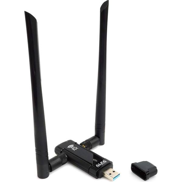 ALFA NETWORK Ilgtermiņa plaša pārklājuma divjoslu AC1200 USB bezvadu Wi-Fi adapteris ar augstas jutības ārējo antenu - Windows, Macos un Kali Linux atbalsts