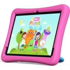 Plimpton PlimPad Kids20 bērnu planšetdators, 10 collu Android 14, 8 kodolu, 4GB RAM + 64GB ROM (1TB TF), triecienizturīgs EVA korpuss, bērniem paredzēta vieta, bērnu bloķētājs, 6000 mAh, (Rozā)