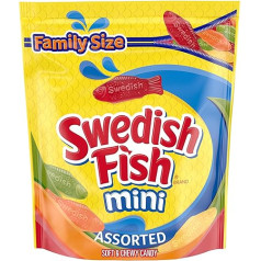 SWEDISH FISH Asorti Mini saldumi mīksti košļājamās konfektes Ziemassvētku konfektes Ģimenes izmērs 1,7 lb soma