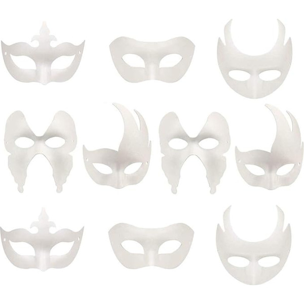 Xinlie Balta maska bez krāsojuma, DIY maskas Maskarāde Ball Party Mask Anonīmas maskas krāsošanai bērniem Helovīna karnevāla Cosplay ar roku apgleznota dizaina maska (10 gab.)