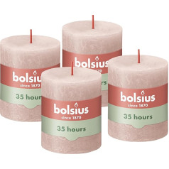 Bolsius Rustic Pillar Candles, sarkanā krāsā, 4 gab., 8 x 7 cm, dekoratīvās mājas sveces, degšanas laiks 35 stundas, bez aromāta, dabīgs augu vasks, bez palmu eļļas