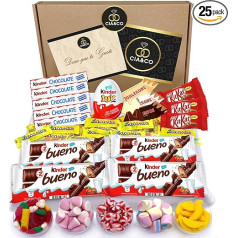 Konfekšu dāvanu kaste ar 25 gab. bērnu šokolādes un 450 g bezglutēna gumijas konfekšu Kids Chocolate, Kids Bueno, Kids Joy, Happy Hippo, SchokoBons un gumijas konfektes