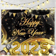 Silvester Party Dekoration 2025 Groß Happy New Year Hintergrund Banner Neujahr Hängende Wirbel Dekorationen XXL 2025 Luftballons 2025 Neujahr Party Supplies