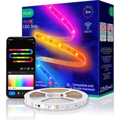 NOUS F4 5 m RGBIC LED lente Wifi, Ziemassvētku LED apgaismojums, Alexa LED lente, Ziemassvētku apgaismojums, LED lente Alexa, LED lente Alexa, LED apgaismojums istabai, Ambilight TV Retrofit, LED lente 5 m, 2,4 GHz WiFi