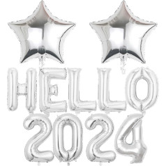 Joyeah Hello 2023 Happy New Year Ballon-Set 40,6 cm Neujahrs-Luftballons-Set Dekorationen 2023, Happy New Year Eve Festival, Jahrestag, Hochzeit, Weihnachten (Silber)