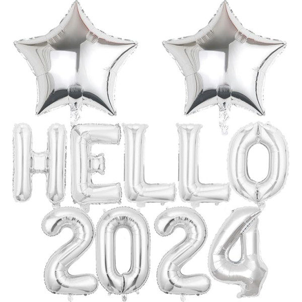 Joyeah Hello 2023 Happy New Year Ballon-Set 40,6 cm Neujahrs-Luftballons-Set Dekorationen 2023, Happy New Year Eve Festival, Jahrestag, Hochzeit, Weihnachten (Silber)