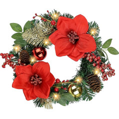 Dekorēts egļu vainags Amaryllis / ogas / Ziemassvētku eglīte Baubles / LED gaisma 30 cm Ziemassvētku rotājumi Vainagi Apgaismots Adventes vainags Mākslīgais Ziemassvētku vainags Egļu zari Durvju vainags Puķu vainags