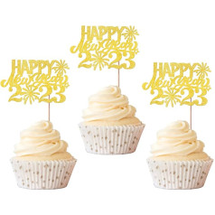 Xsstarmi 30 gabaliņi Laimīgu Jauno gadu 2023 Cupcake Toppers Glitter uguņošana Uzmundrina 2023 Sveiki 2023 Sveiki 2023 Jaunais gads Cupcake Picks Welcome to 2023 Happy New Year Eve Party Cake Dekorācijas piederumi