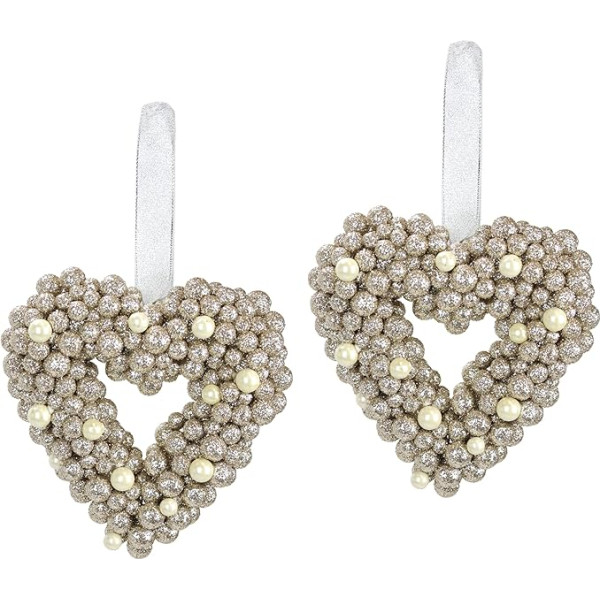 Perlenherz zum Hängen 2er Set 14cm Glänzend Deko-Herz Weihnachtsdeko Türkranz Hochzeitsdeko Herzkranz Kränze Kranz Weihnachtskranz Dekokranz Türschmuck romantische Deko Valentinstag Adventskranz