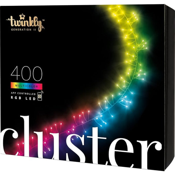 Twinkly Cluster 400 LED RGB, Dichte LED-Lichterkette, Smarte LEDs für Drinnen und Draußen, Kompatibel mit Home Kit, Alexa und Google Home, Gaming-Lichter, IP44, App-Steuerung, Schwarzes Kabel, 6m