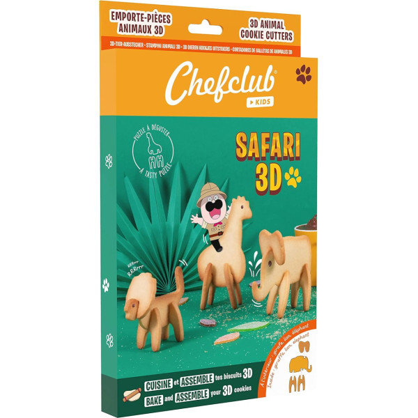 Chefclub Kids - Safari 3D sīkfailu izgriezējs - gatavojiet oriģinālus sīkfailus kopā ar bērniem - lauva, zilonis, žirafe